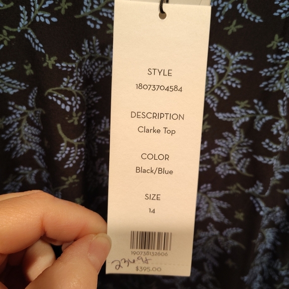 Veronica Beard NWT Blue & Black Floral 100% Silk Clarke Top Sz 14-Cottagecore - Picture 4 of 10